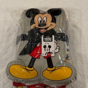 Disney Mickey Mouse Character Pillow with Yellow and Red Accents and throw